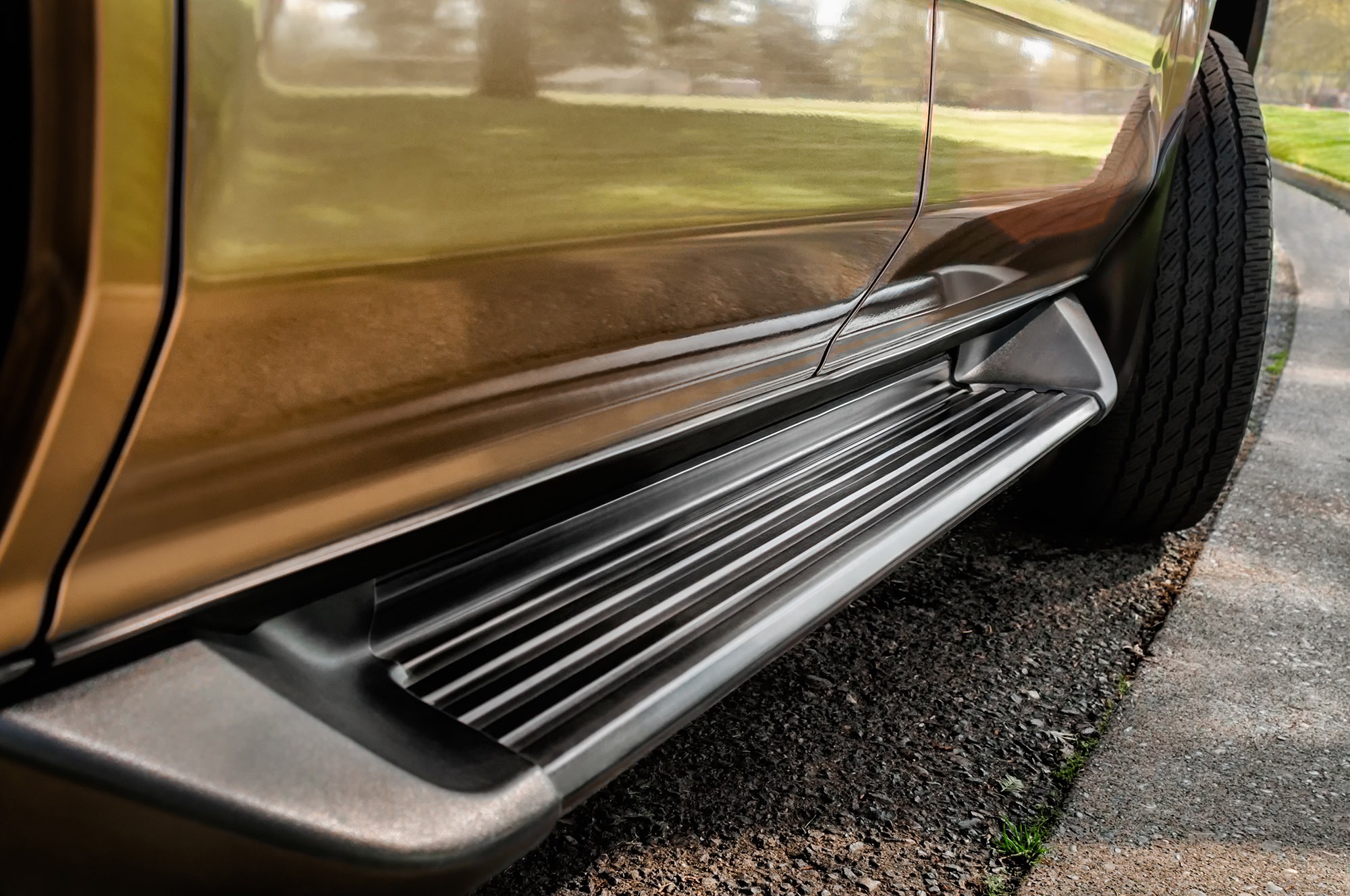 Running board of SUV, close up